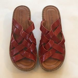 Josef Seibel red leather mules slip on sandals